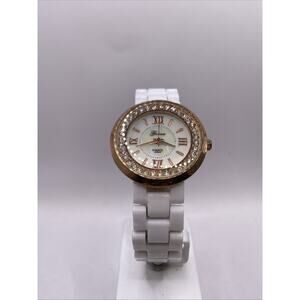 Genoa Rose Gold White Ceramic Watch Works New Battery